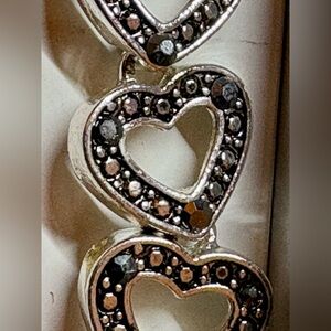 Silver Heart Pendant with Black Crystal Accents